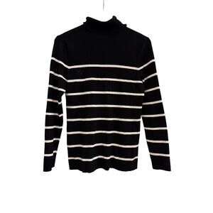 Chicos Striped Knit Turtleneck Sweater Womens Size 1 Black White Nautical